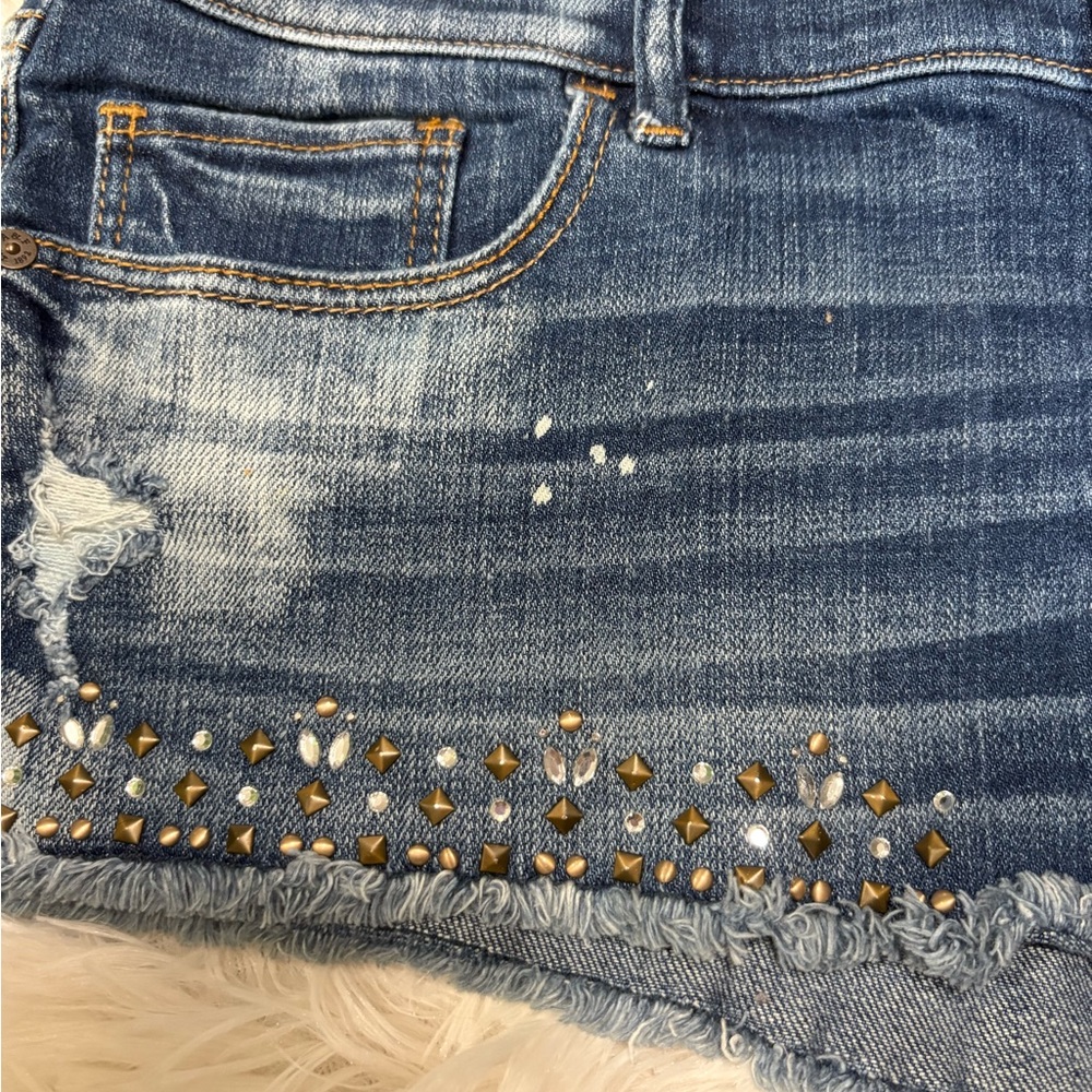 Abercrombie & Fitch Distressed Blue Jean Shorts with Studs - Picture 5 of 6